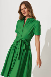 Green Cotton Midi Shirt Dress by Annmarie